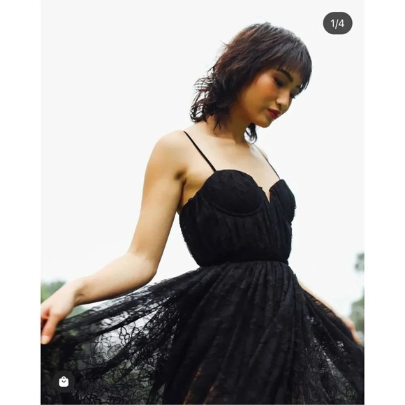 SAU LEE Selena Lace Midi Dress in Black New - Picture 11 of 11